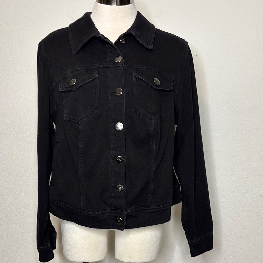 Molly & Isadora size 1X Classic Black Jean Jacket with Pointed Collar